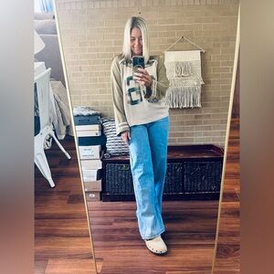 POL Olive and Cream Long Sleeve Top